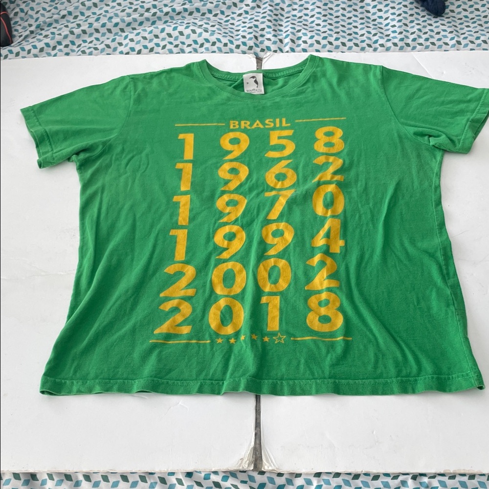 Green Brasil World Cup Wins Graphic Tee with Yellow Print - Women’s Short Sleeve
